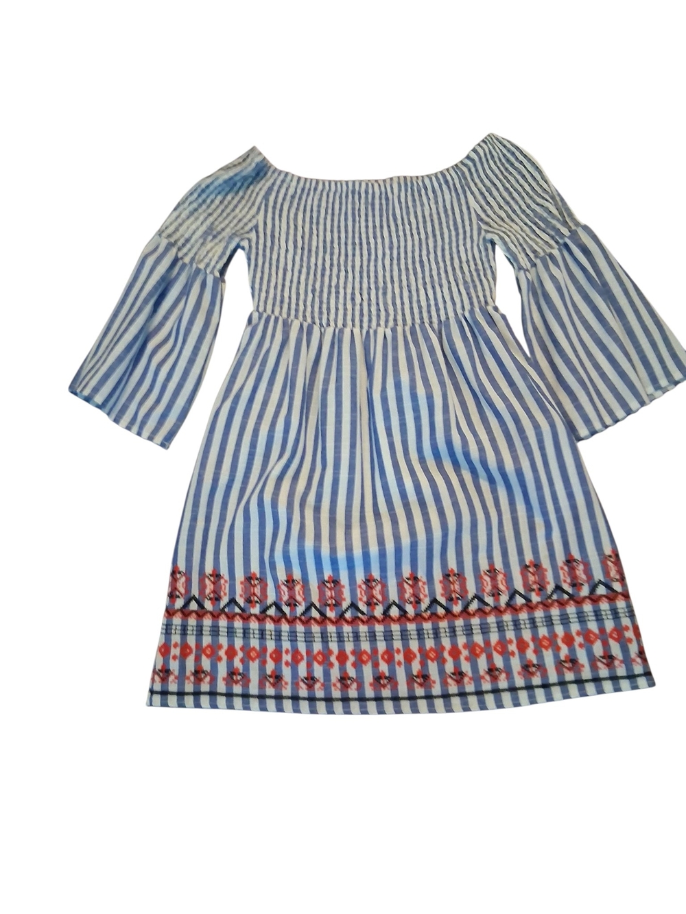 Braeve Coastal Boho Embroidered Cotton Mini Dress Bell Sleeve M - Picture 3 of 9
